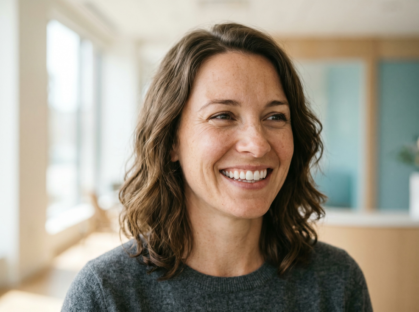 Close-up of a Trillium Dental Centre patient with a bright, natural, healthy smile