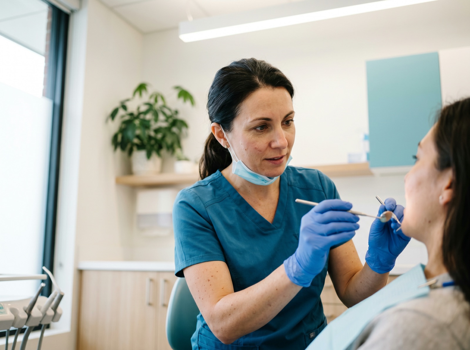 A reassuring dentist promptly attending to a patient in a modern operatory