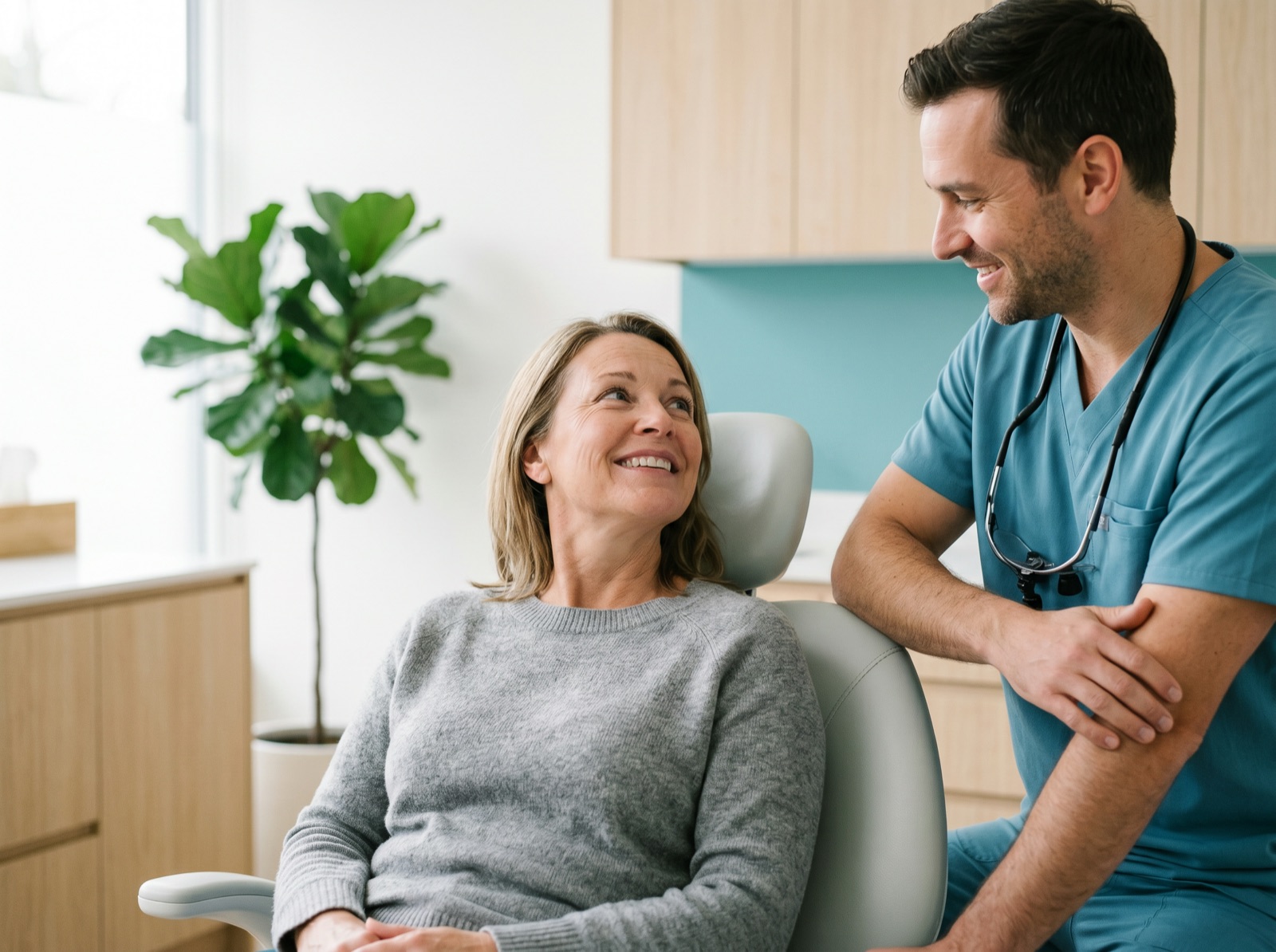 A patient looking relieved and at ease after emergency dental treatment