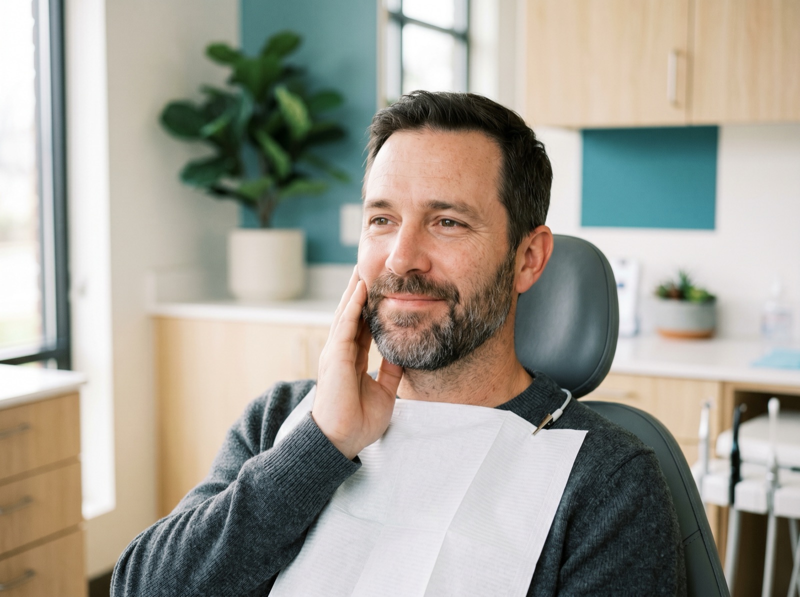 A relaxed patient feeling relief after root canal treatment at Trillium Dental Centre