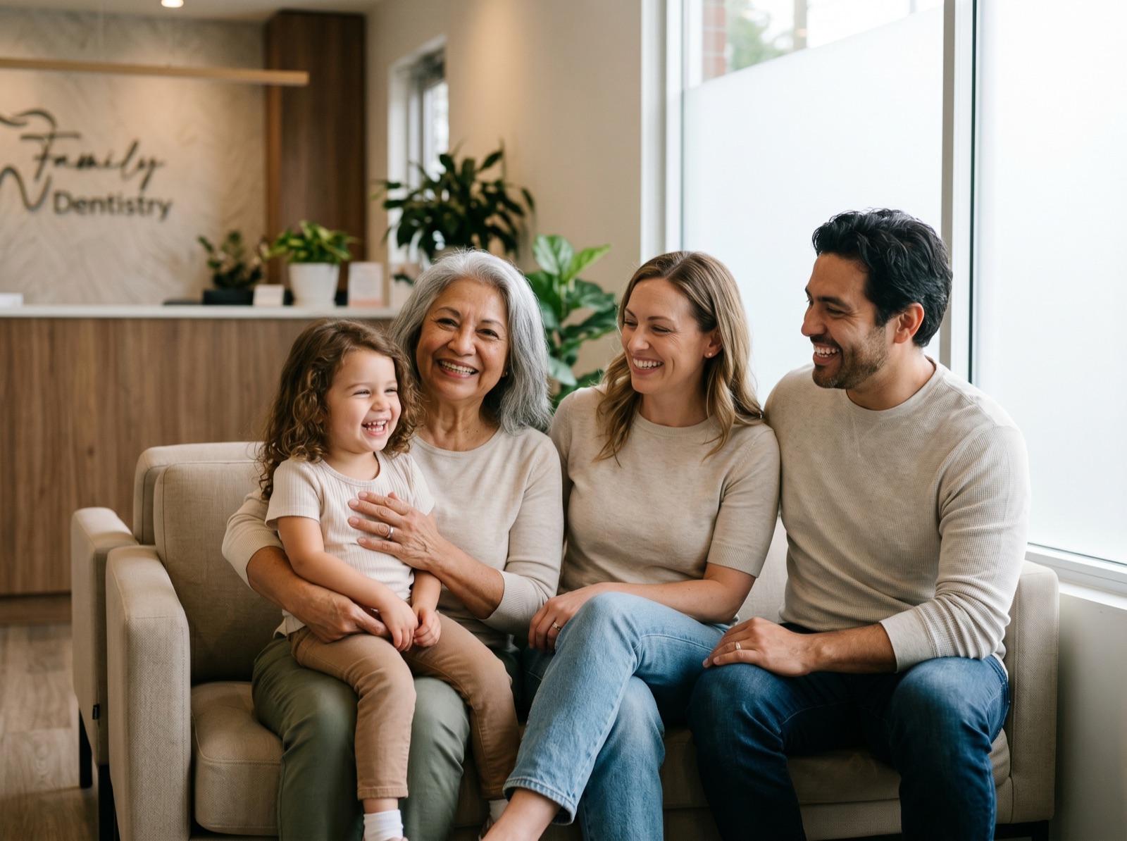 A happy multi-generational family smiling together