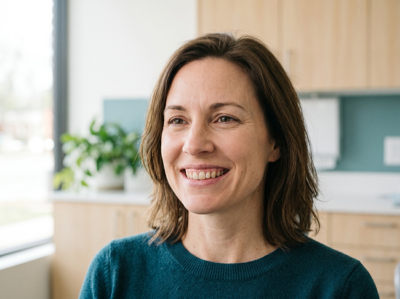 A woman with healthy gums and a natural, confident smile